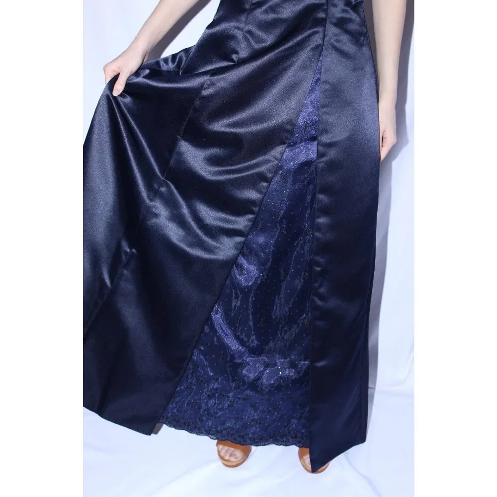 Poly USA #2396 Long Satin & Lace Bridesmaid Dress-Size XS- NAVY BLUE-NEW - Picture 4 of 4